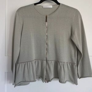Fabiana Filippi Monili Beaded Zip Knit Cardigan Brunello Top Peplum Small
